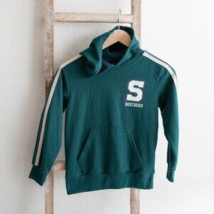 Skechers Hoodie Size Small Green Pullover Sweatshirt Retro Stripes Kanga Pouch